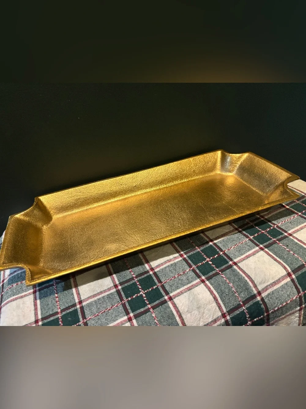 Gold Tone Solid Metal Decorative Tray - Elegant Home Bath Accent